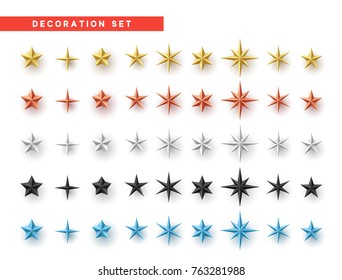Stars set of different colors isolated on white background. Decoration design element