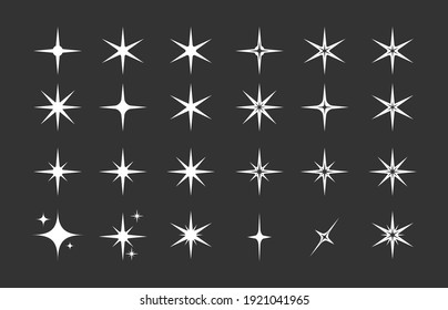 Stars. A set of editable icons. The radiance of stars or fireworks. Vector icon on a black background. Flat design.