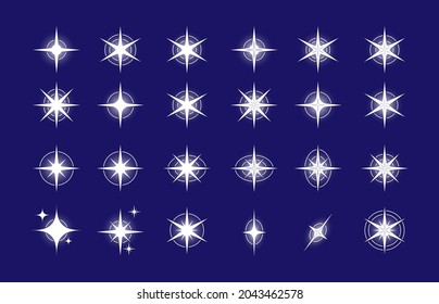 Stars. Set of editable stars icons with radiance for starry sky, fireworks decoration or decoration. Flat design
