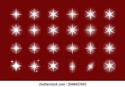 Stars. A set of editable icons. The radiance of stars or fireworks. Vector icon on a black background. Flat design.