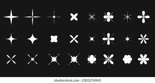 Stars. Set of stars editable icons. The radiance of stars or fireworks. Vector icon on a black background. Flat design.