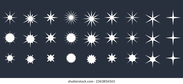 Stars. Set of editable icons. Vector icon on a black background. Flat design. A set of various spiky stars.
