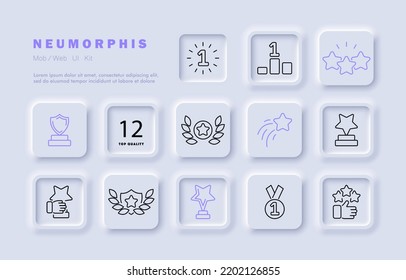 Icono de conjunto de estrellas. Reseña, retroalimentación, valoración, estrella parpadeante, shimmer, brillo, recompensa, estrella fugaz con cola, primer lugar, pedestal. Concepto de sueño. Glasmorfismo. Icono de línea de vector para empresas