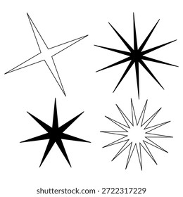 Sterne setzen Symbole mit verschiedenen funkelnden und funkelnden Sternenformen einzeln auf weißem Hintergrund geeignet für Dekoration ui Design-Animationseffekte Branding und kreative grafische Elemente