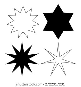 Sterne setzen Symbole mit verschiedenen funkelnden und funkelnden Sternenformen einzeln auf weißem Hintergrund geeignet für Dekoration ui Design-Animationseffekte Branding und kreative grafische Elemente
