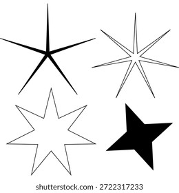 Sterne setzen Symbole mit verschiedenen funkelnden und funkelnden Sternenformen einzeln auf weißem Hintergrund geeignet für Dekoration ui Design-Animationseffekte Branding und kreative grafische Elemente