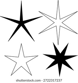 Sterne setzen Symbole mit verschiedenen funkelnden und funkelnden Sternenformen einzeln auf weißem Hintergrund geeignet für Dekoration ui Design-Animationseffekte Branding und kreative grafische Elemente