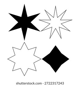 Sterne setzen Symbole mit verschiedenen funkelnden und funkelnden Sternenformen einzeln auf weißem Hintergrund geeignet für Dekoration ui Design-Animationseffekte Branding und kreative grafische Elemente