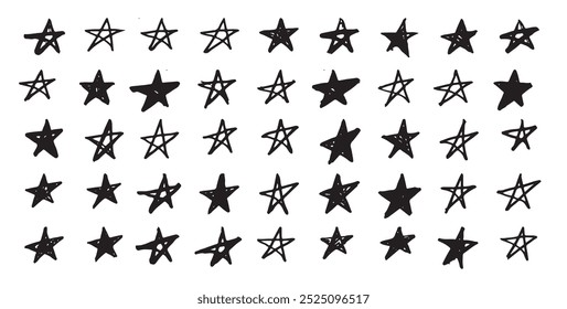 Stars set on white. Hand drawn doodle illustrations	