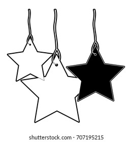 stars set pendant of thread black silhouette and thick contour vector illustration
