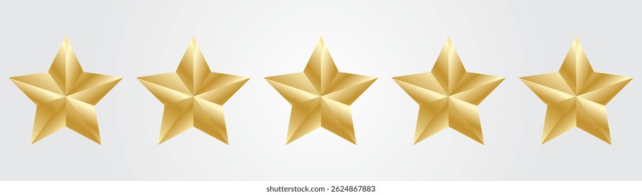Stars set of realistic metallic golden stars isolated on white background