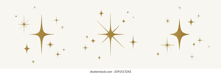 Stars set, sparkle icons collection. Set star abstract shapes. Template for design poster, card, banner. Vintage graphic set of star, light rays. Hand drawn design elements. Vector Illustration