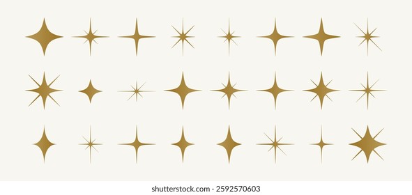 Stars set, sparkle icons collection. Set star abstract shapes. Template for design poster, card, banner. Vintage graphic set of star, light rays. Hand drawn design elements. Vector Illustration