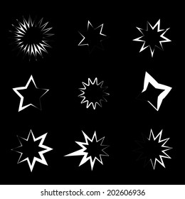Stars set vector isolated on black background