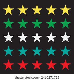 Stars shape colored icons. Colorful vector star icons on black background for celebration greeting card
