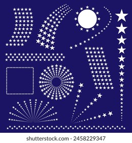 Stars shapes design elements set. USA flag symbols stars design elements white on dark vector set	
