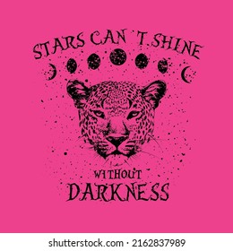 Stars Can´t Shine without Darkness Jaguar and moon phases vector t-shirt fashion design