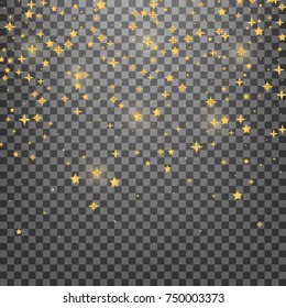 Stars. Shiny gold glowing Christmas stars. Vector background of shiny Christmas stars confetti.