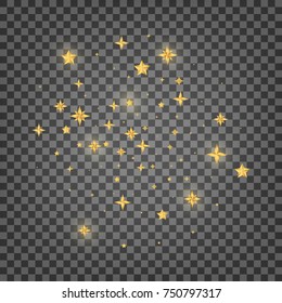 Stars. Shiny gold glowing Christmas stars. Vector background of shiny Christmas stars confetti.