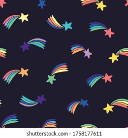 Stars in the sky hand drawn doodle vector seamless pattern