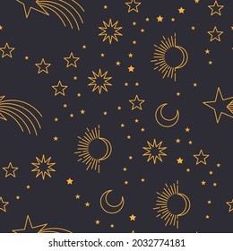 Stars sky seamless pattern. Celestial astrology background.  Starry texture for textile design.