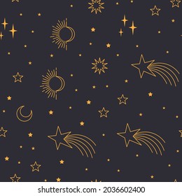 Stars sky seamless pattern. Celestial astrology background.  Starry texture for textile design.