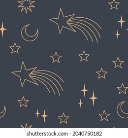 Stars sky seamless pattern. Celestial astrology background.  Starry texture for textile design.