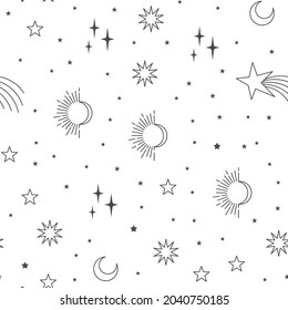 Stars sky seamless pattern. Celestial astrology background.  Starry texture for textile design.