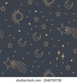 Stars sky seamless pattern. Celestial astrology background.  Starry texture for textile design.