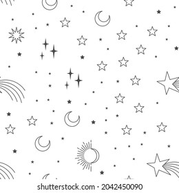 Stars sky seamless pattern. Celestial astrology background.  Starry texture for textile design.