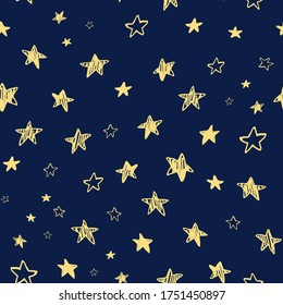 Stars in the sky vector seamless hand drawn doodle cartoon pattern