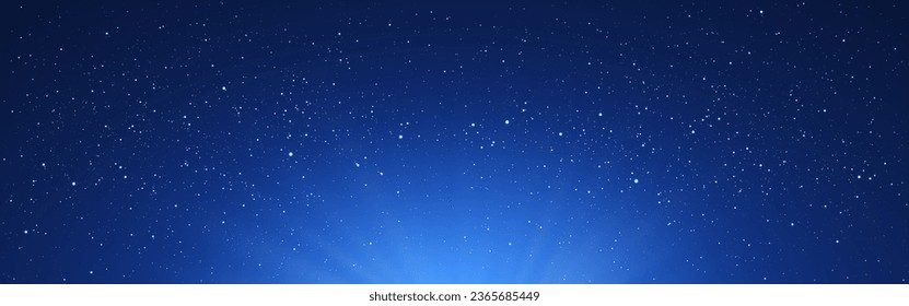 Stars sky. Wide cosmic texture with rays. Illuminated milky way. Blue starry sky for poster, brochure, website. Deep universe with lights. Night wallpaper. Vector illustration.