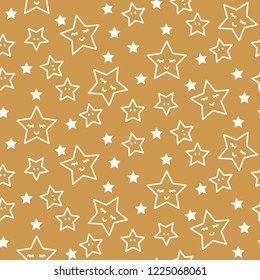 Stars sleepy seamless pattern background white and gold shapes in retro style. Cute style for bed linen set.