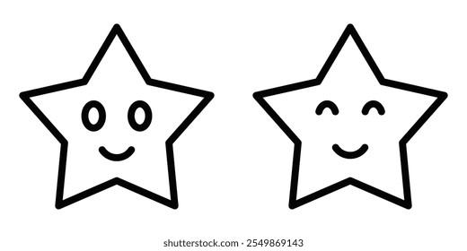 Stars with smiling and content expressions in outline. Editable stroke.