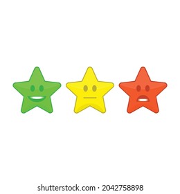 Stars with smiling face. Star icons with smile isolated on white background. Funny character. Vector illustration in flat style. EPS 10.