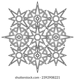 Sterne oder Schneeflocken. Mandala Farbseiten . Handgezeichnetes Muster, Doodle-Anti-Stress-Vektorgrafik für Kinder und Erwachsene