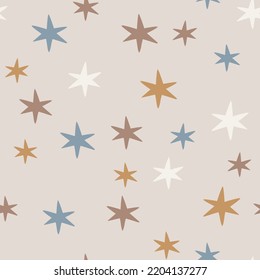 Stars and snowflake seamless pattern. New Year Vector illustration
