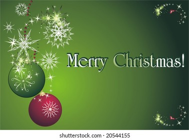 Stars, snowflakes and balls. Christmas card. Vector