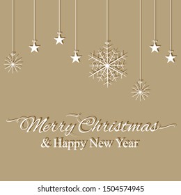 Stars and snowflakes, Christmas greeting cut paper style, vector 