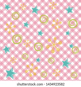 stars, snowflakes, curlicues arranged randomly