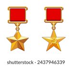 Stars of Soviet heroes. Badges of honor.Medal "Gold Star Hero", Hero of Socialist Labor "Hammer and Sickle", USSR, the highest degree of honor for labor achievements in the economy.Vector illustration