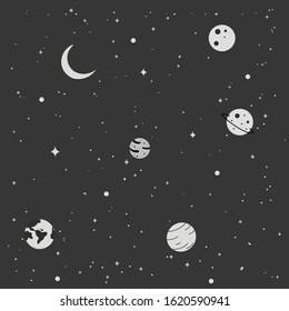 Stars and space, black tone background Illustration vector.
