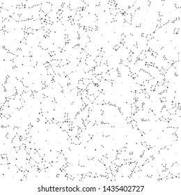 Stars/ space/ cosmic/ zodiacal/ universe black thin line elements pattern. Vector seamless stellar constellation white background.  Astronomy/ Astrology objects. For fabric, textile, banner, design.