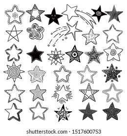 Stars. Space symbols planets elements hand drawn collection space stars vector doodle pictures