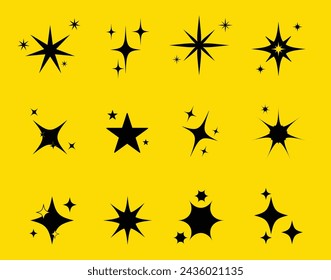 Stars Sparkle flat set vector icons, Background