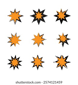 Stars sparkle with hues of , gold, and even hints. Shining twinkle sunburst stars sparkle shape. Stars icon Collection. Glowing light effect, y2k style basic shapes geometric graphic vector.