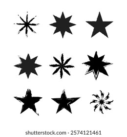 Stars sparkle with hues of , gold, and even hints. Shining twinkle sunburst stars sparkle shape. Stars icon Collection. Glowing light effect, y2k style basic shapes geometric graphic vector.