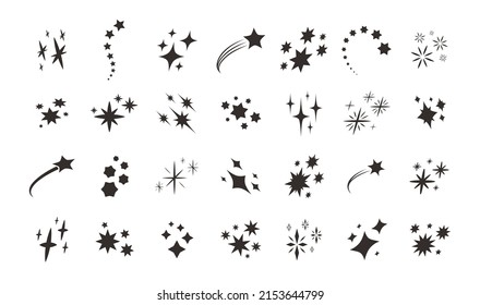 Stars sparkle icons set vector. Sparkles symbols. Shiny, flash, twinkling, decoration