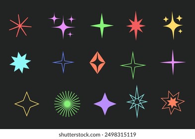 Stars sparkle shine light shape element isolated set. Vector cartoon graphic design element illustration