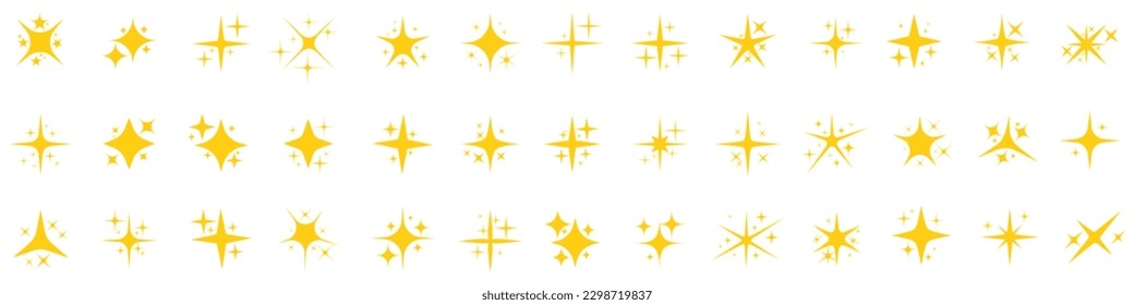 Stars sparkle symbols vector fireworks. Sparkle star icons. Shine icons. Stars sparkles, decoration twinkle, shiny flash icons. Vector Illustration	
